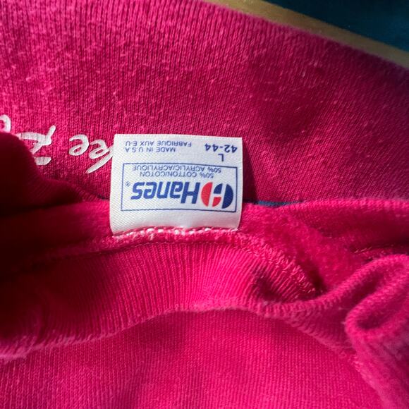 Vintage Hanes Pink Sweatshirt Lake Placid Winter Snow Tree Bird‎ Large - Picture 2 of 5